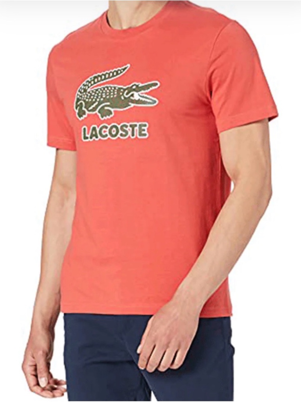 Lacoste red orange crackled big alligator spell out logo short sleeve t-shirt - Picture 11 of 11